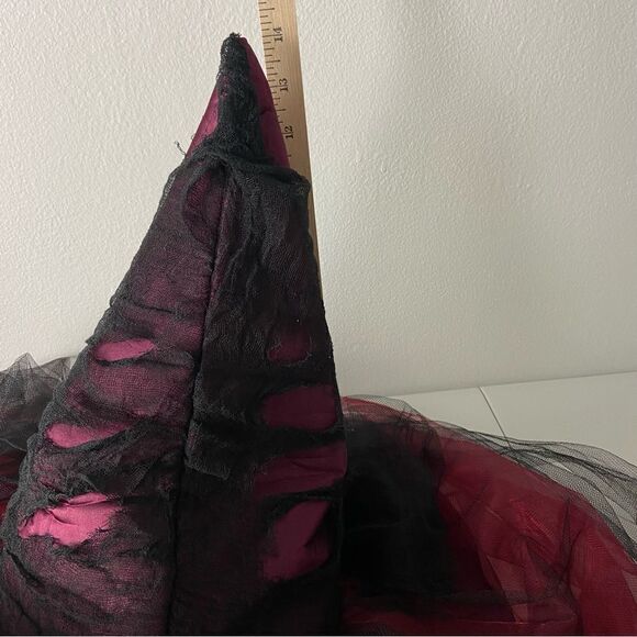 Halloween Red Black Mesh Witchy Hat Black Roses ‎ Whimsigoth Grunge Cosplay OS - Picture 4 of 10